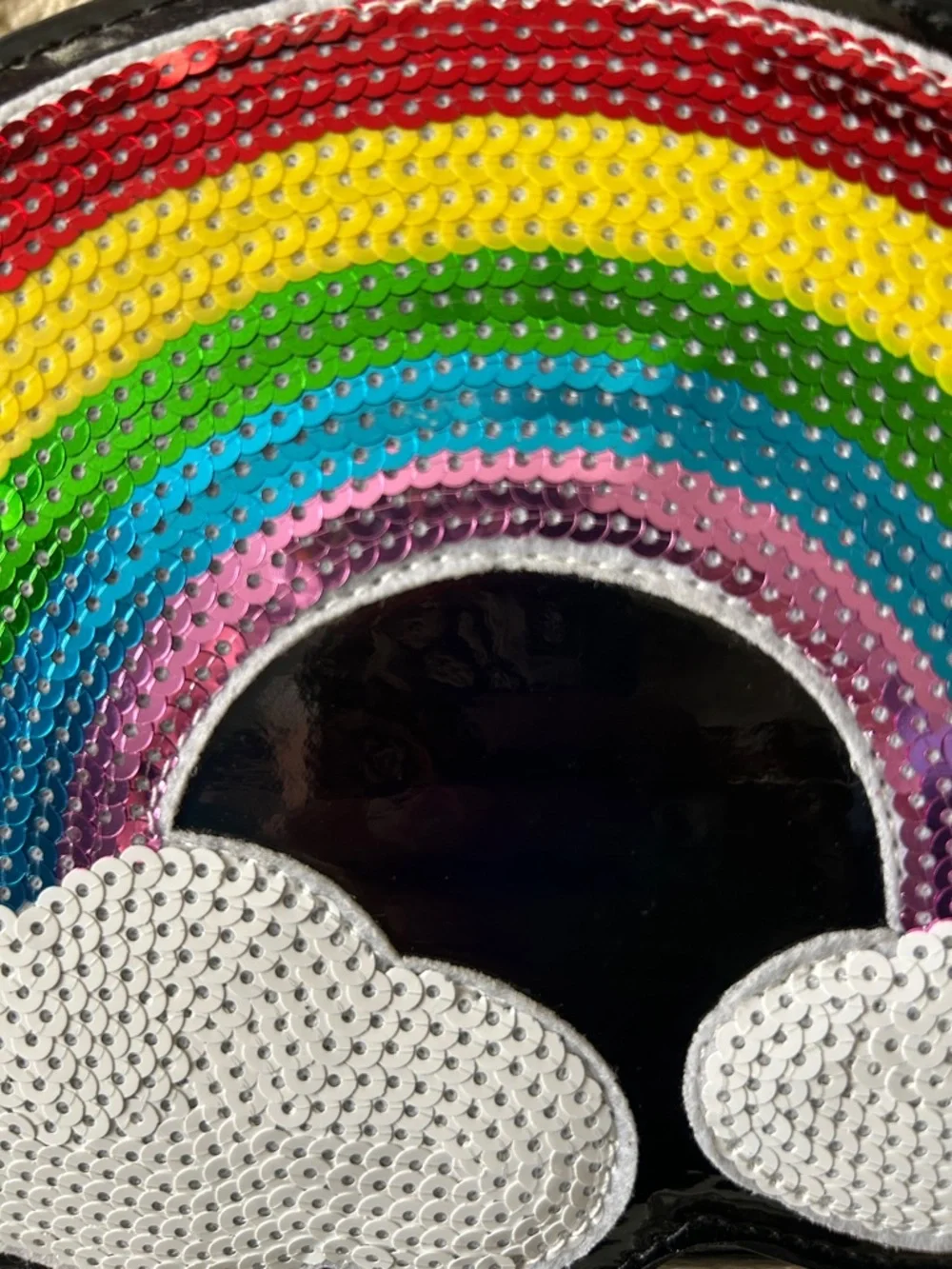 Lola & the Boys Rainbow Sequin Crossbody Bag with Clouds - Black
